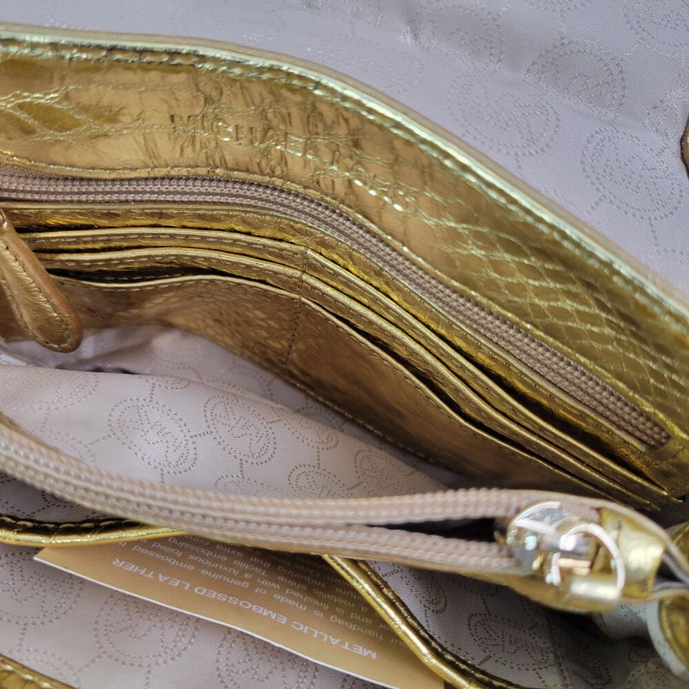 Michael Kors Mini Handbag Gold Snakeskin Embossed Chain Strap - Picture 4 of 15